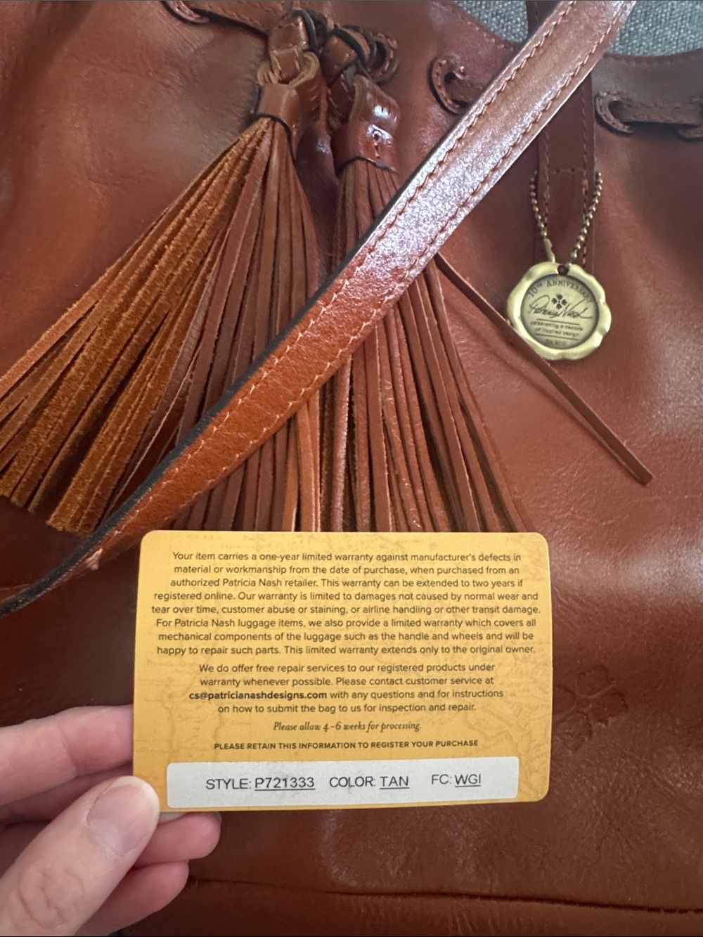 Patricia Nash Cognac Leather Tassel Tote with Medallion - Picture 2 of 9